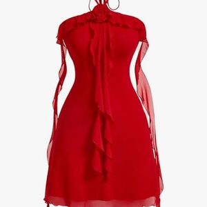 Red mini ruffle dress